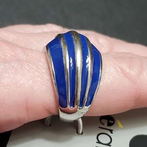 Silver tone blue enamel ring Size 9